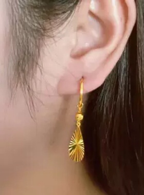 真金色耳环女款转运珠水滴耳坠