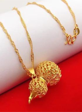 真金色葫芦吊坠不掉色项链女款