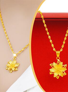 香港正品百合花吊坠沙金项链百搭