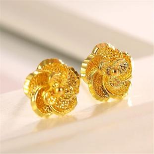 香港免税沙金气质耳钉女时尚 耳环婚庆真金色耳饰520礼物不掉色
