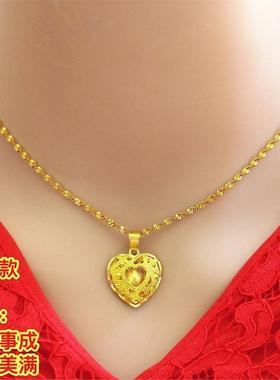 香港真金色爱心吊坠沙金项链女款