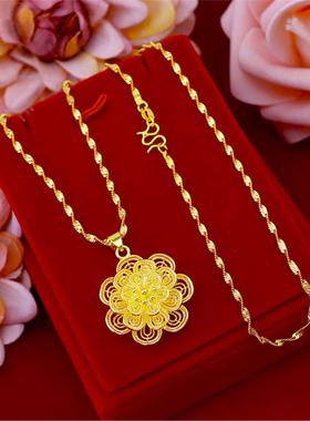 真金色招财纳福牡丹吊坠久不掉色