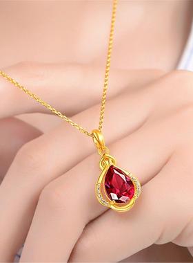 新款真金色锁骨链女玉髓吊坠