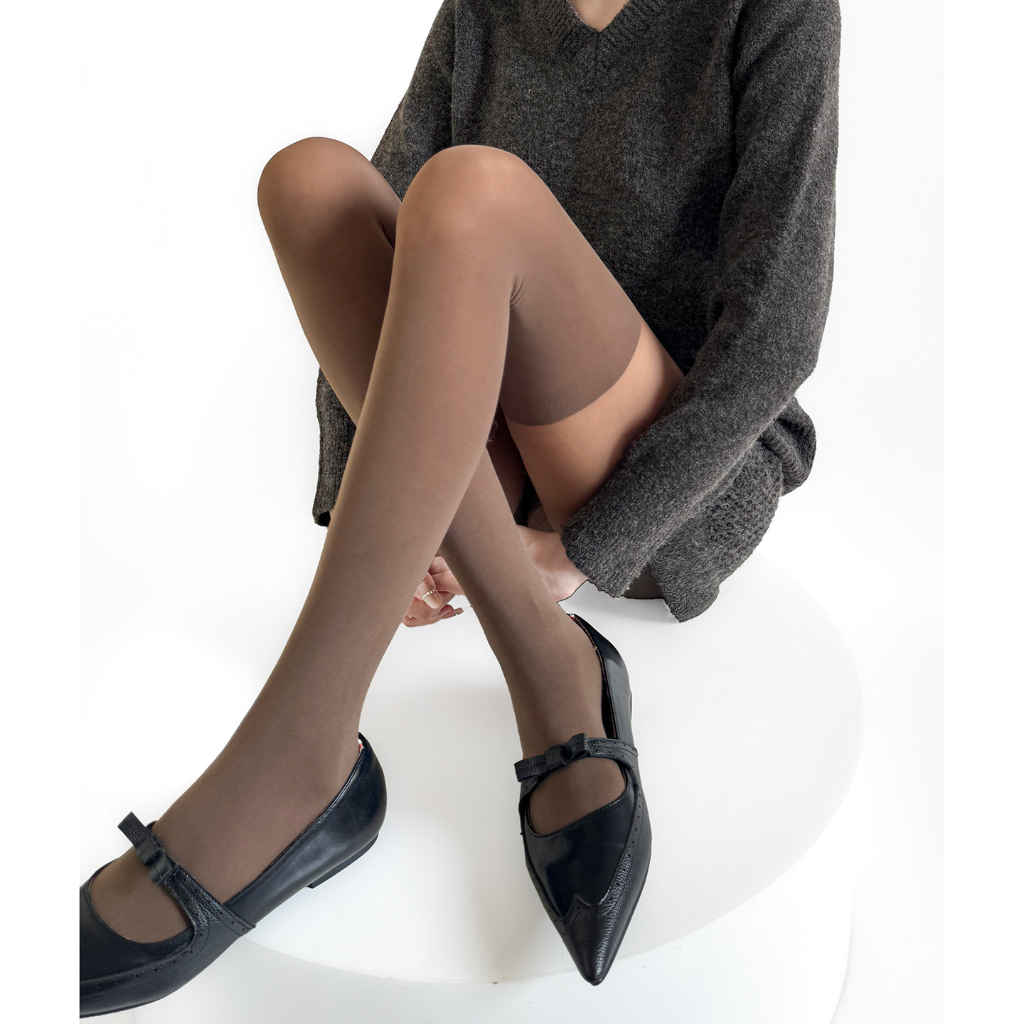 假高筒纯色性感过膝春秋冬拼接JK