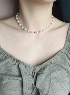 施华洛珍珠项链不掉色夏季碎碎冰多巴胺百搭高级感