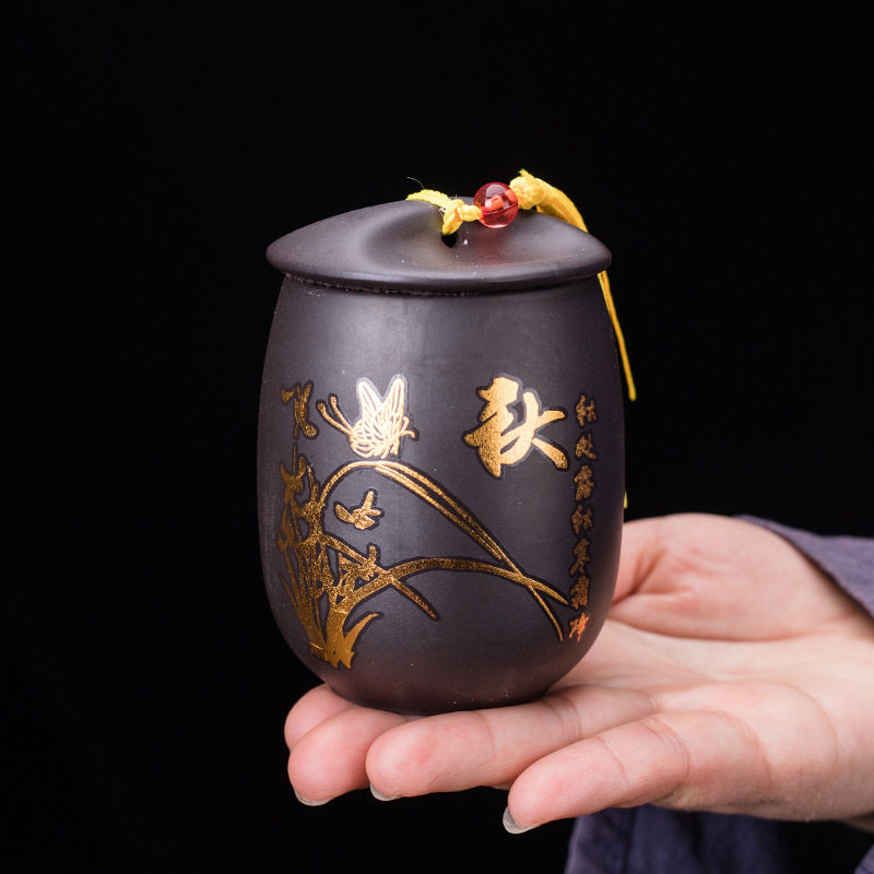 紫砂小号便携茶叶罐密封储物罐