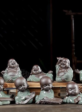 哥窑茶宠弥勒佛茶台装饰摆件