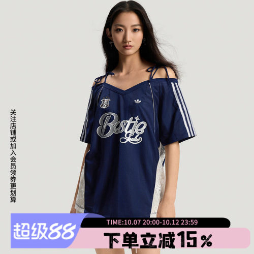 阿迪达斯三叶草女款露肩蕾丝短袖