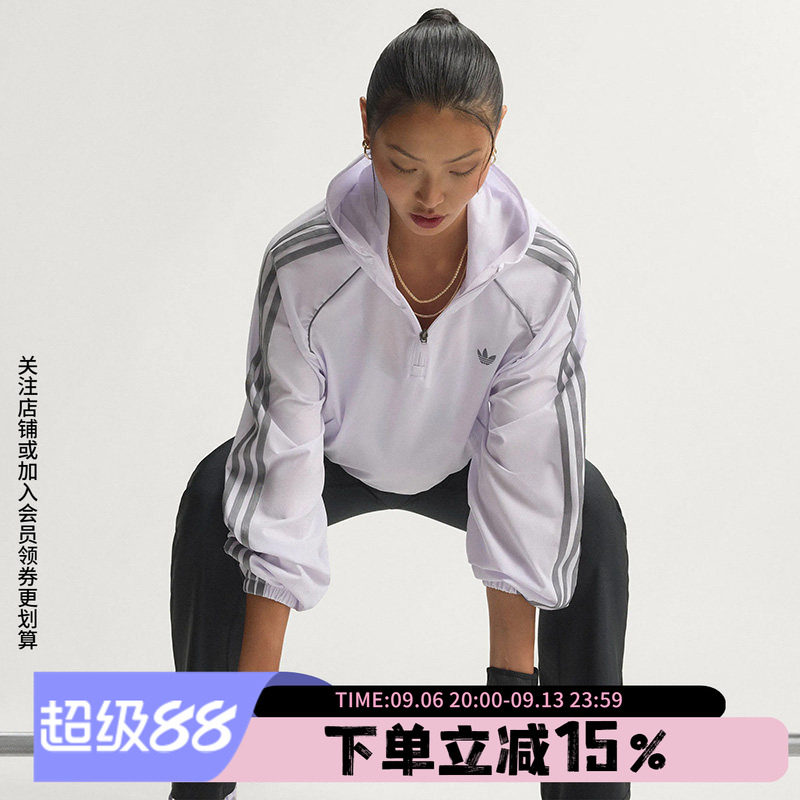 阿迪达斯三叶草女装秋季新款宽松半拉链运动套头衫健身服KT7084