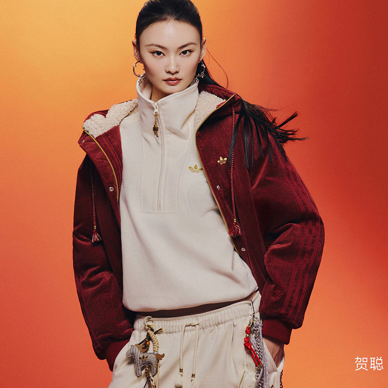 阿迪达斯三叶草卫衣女装马年新年HALFZIP慵懒风半开襟简约套头衫