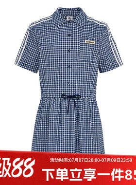 阿迪达斯三叶草女裙夏季新款PLAID DRESS 休闲运动连衣裙KU9400
