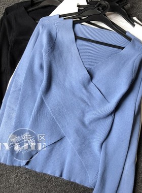 第一街外贸Knitted material15%羊毛V领弹力打底衫针织衫女士上衣