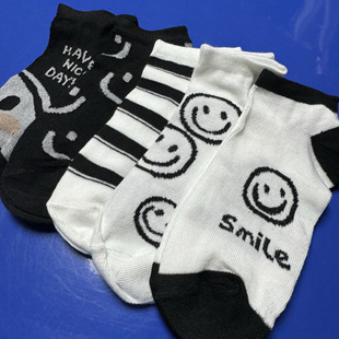 【发5双】贸易整单.出口结余.纯棉女士韩国笑脸浅口袜