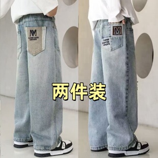 新款 男童裤 子春秋中大童春季 中大童男孩宽松长裤 潮 儿童直筒牛仔裤