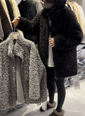 2025冬季新款韩版宽松显瘦百搭立领中长款皮毛一体外套欧诗尚3882