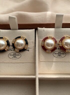 复古珐琅经典珍珠耳钉耳环高饱和宫廷华丽感复古贵气小众时尚耳饰