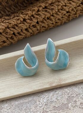 小众设计几何珐琅滴釉耳钉银针简约冷淡风感气质个性百搭耳饰