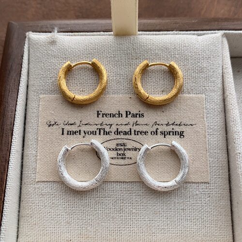 古法金属光面素圈耳环复古拉丝贵气耳圈时尚极简通勤百搭耳饰