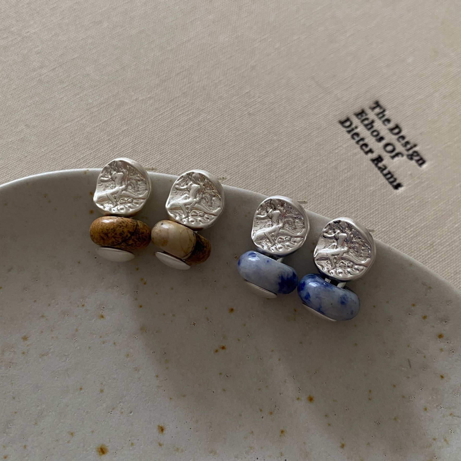 复古小众气质高级感青金石耳钉银针森系文艺腔调时髦高级感耳饰女