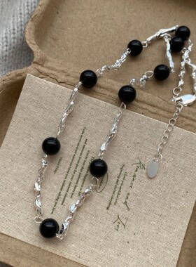 时髦 ins风金属熔岩玛瑙串珠项链调性十足气质轻奢感颈链