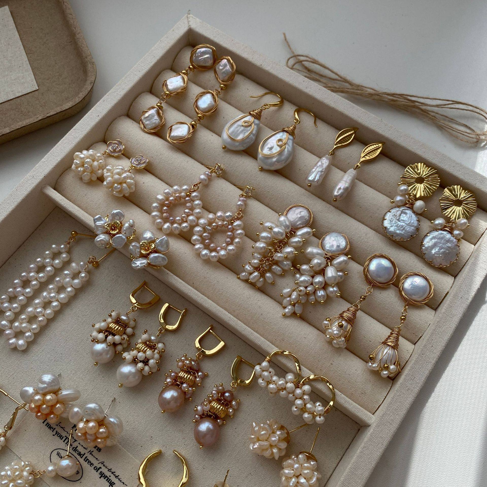 法式复古手作天然珍珠耳坠气质优雅洛可可风珍珠耳饰项链组合套装