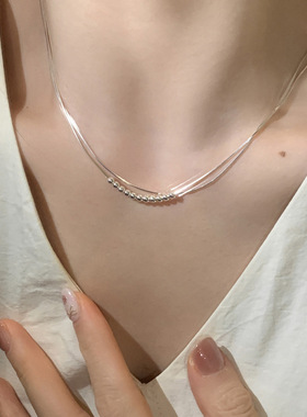 韩版s925纯银双层蛇骨链圆珠项链女时尚极简风小众颈链锁骨链