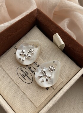 小众法式设计感锆石红色花朵蝴蝶结耳钉时尚通勤精致感耳环女