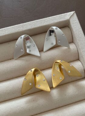 ins风925银针闪钻拉丝金属耳钉女百搭灵动镶嵌工艺感气质耳饰