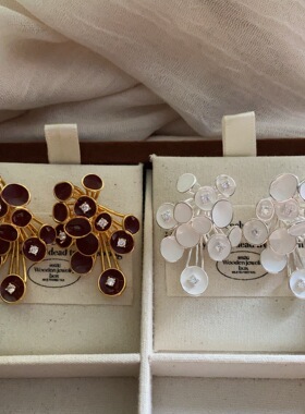 层层簇拥花朵红白色珐琅耳环耳钉小众设计时髦两带感小众轻奢