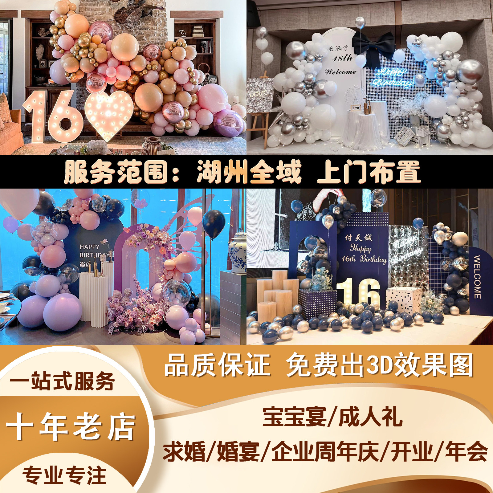湖州成人礼上门布置男女孩生日宴宝宝周岁满月酒气球kt背景墙装饰