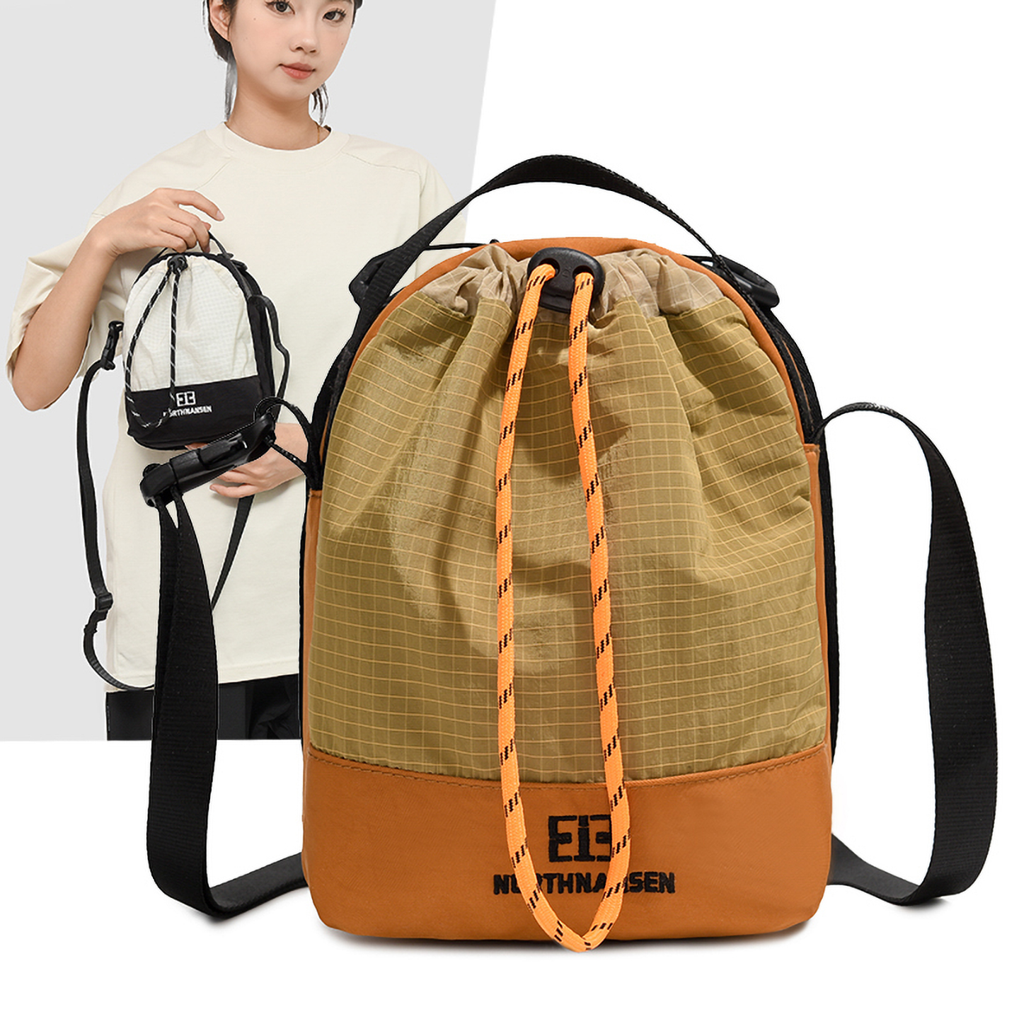 户外拼接撞色防水小斜挎包女大容量轻便单肩手机包休闲通勤水杯包