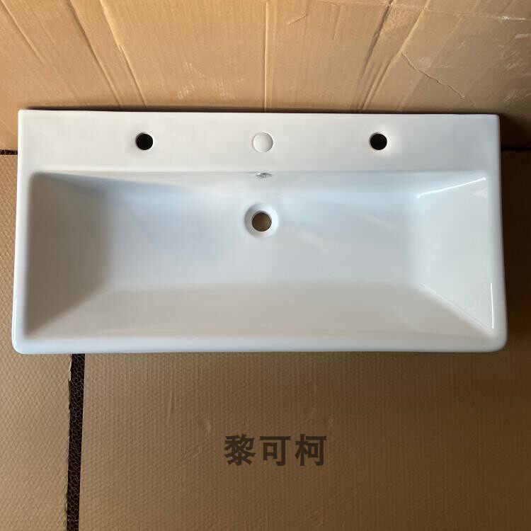 新款双孔盆1米大尺寸 台上盆半嵌入式陶瓷方形双龙头洗手盆单盆97