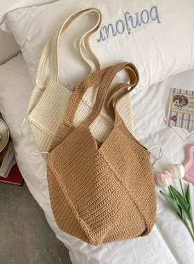 GFSN简约编织托特包女大容量通勤单肩包针织水桶包女孩子百搭轻便