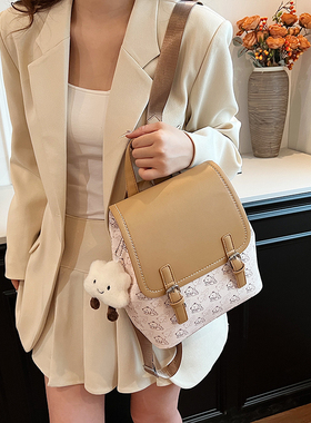 GFSN休闲风撞色双肩包女大容量时尚百搭日常通勤背包女孩子百搭潮