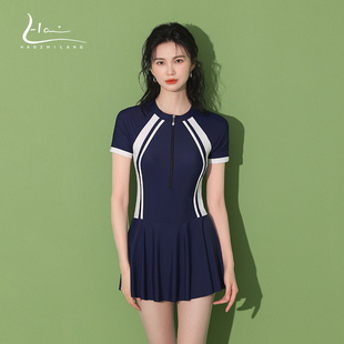 游泳装 连体泳衣女2025新款 高级感保守显瘦遮肚游泳馆专用运动裙式