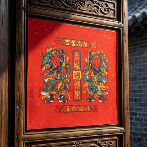 门神年画武强木版年画万年红宣纸手工老年画不防水大刀门神贴单门