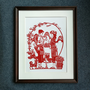 手工剪纸装饰画挂画实木相框玄关沙发背景墙新中式剪纸窗花民歌风