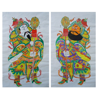 中国风凤翔木版年画木板年画大幅尺寸民间工艺品老年画文武门神画
