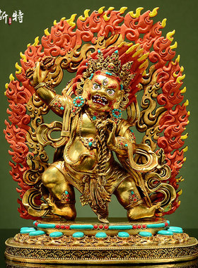 欧斯特全鎏金《金刚手》室内家用彩珠镶嵌《大力尊》铜像摆件