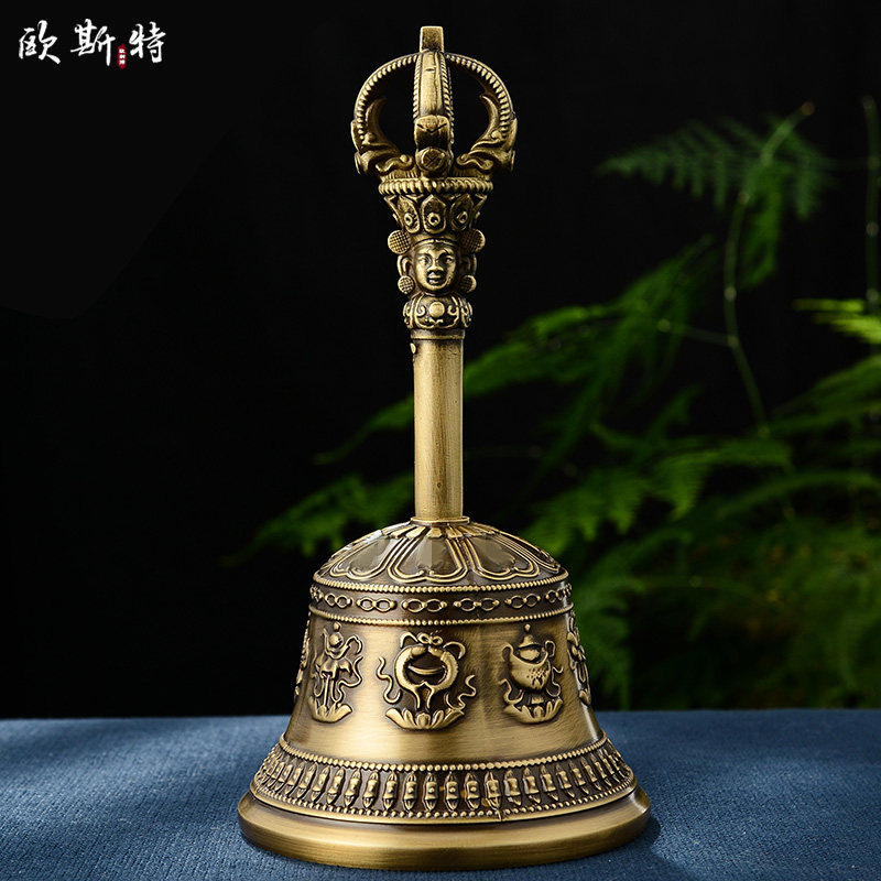 欧斯特五股金刚铃杵八吉祥雕花铜铃铛青铜雕花手摇铜铃摆件