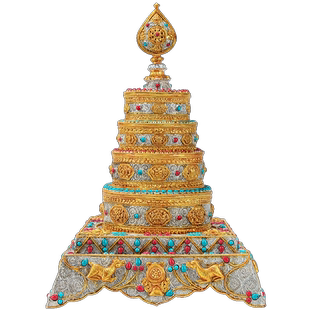 尼泊尔曼扎盘修盘 铜鎏金鎏银手工掐丝镶宝石曼茶盘 八吉祥曼茶罗