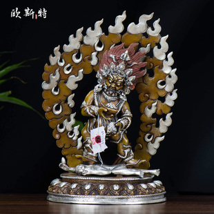 西藏客厅家用摆件尼泊尔手工1尺青铜镀银五行财神 黑财神铜像