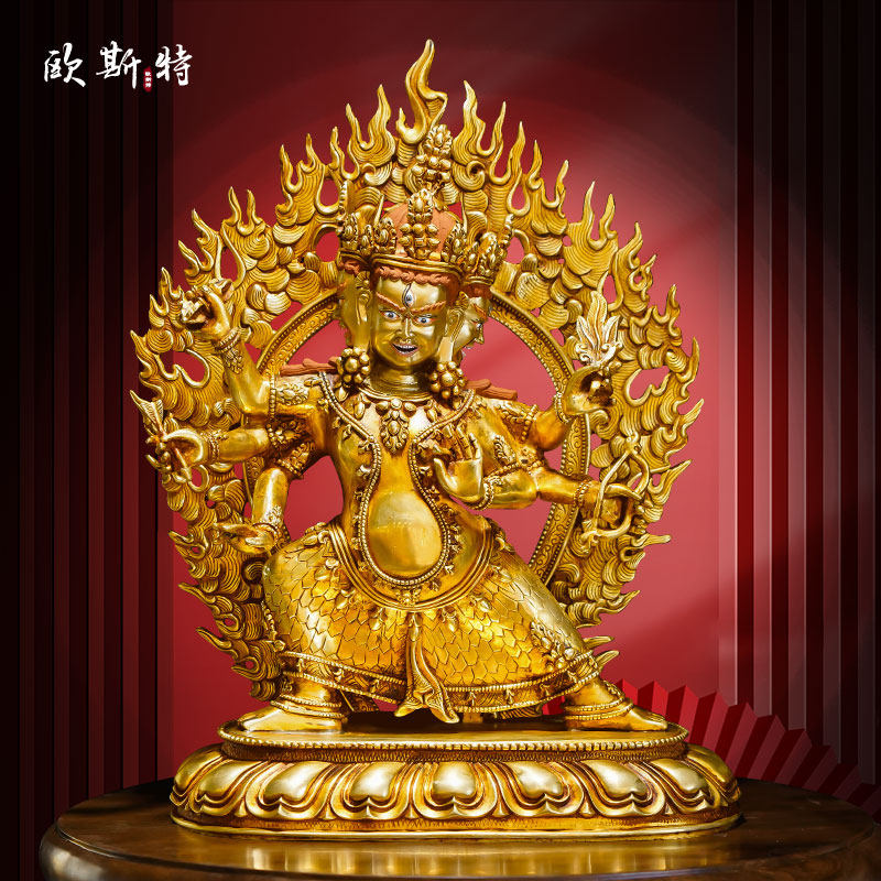 欧斯特《叶衣佛母铜像摆件》錾刻尼泊尔工艺铜鎏金雕花铜器11寸