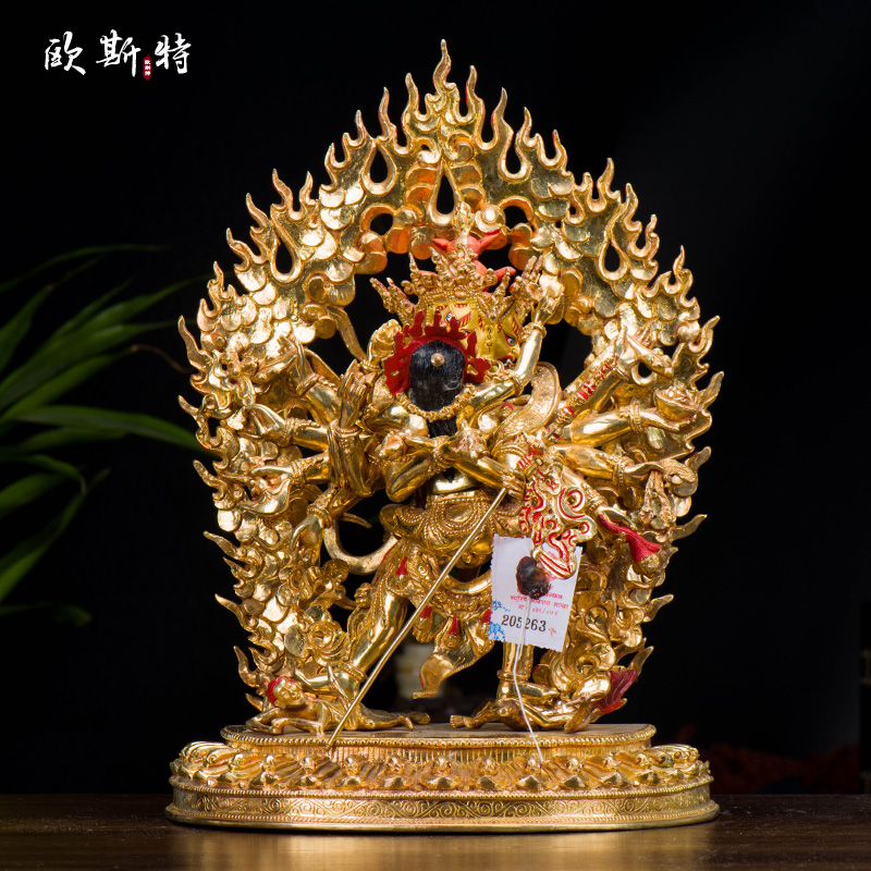 胜乐金刚中式摆件 家居客厅尼泊尔手工铜全鎏金雕花10寸玄关用品