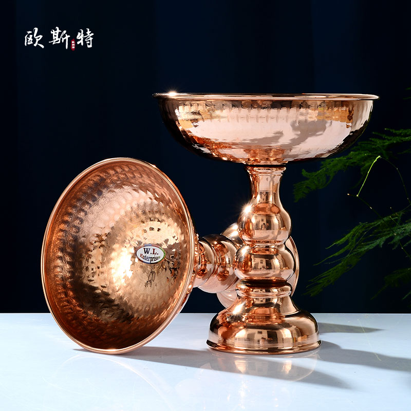 高脚果盘红铜铸造立体雕刻