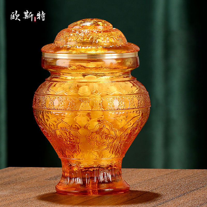 琉璃财神宝瓶摆件 家用家用佛具用品佛前家用客厅八吉祥摩尼宝瓶