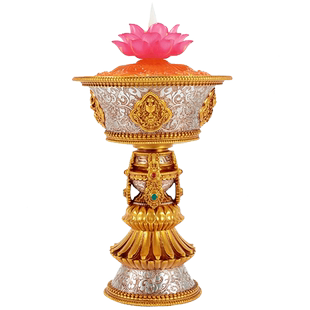 欧斯特 莲花酥油灯灯盏 家用led充电式烛台 财神爷酥油灯长明灯