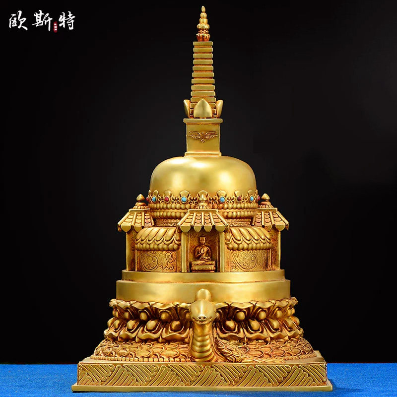 欧斯特全鎏金满愿塔精工铜雕花舍利塔室内家用佛塔宝塔铜摆件