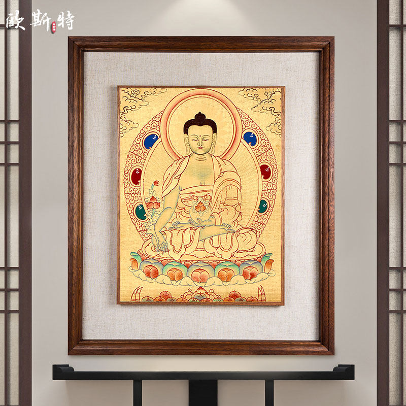 《药师佛佛像唐卡挂画》镀金客厅玄关装饰画沙发背景壁画手绘唐卡