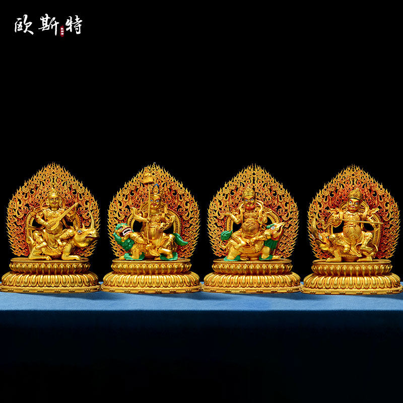 欧斯特全鎏金《四大天王》精工铜彩绘《四大金刚》铜像摆件